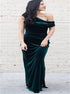 Off the Shoulder Sheath Emerald Green Velvet Prom Dress LBQ1410